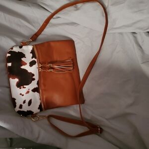 Brown and White Cow Print Crossbody Bag